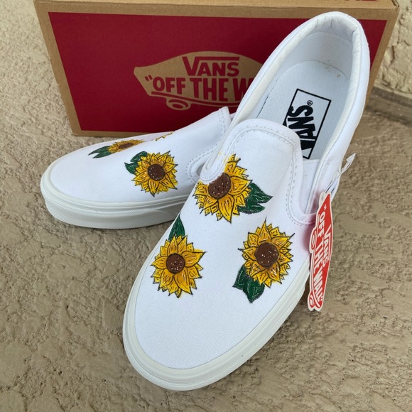 custom sunflower vans slip ons